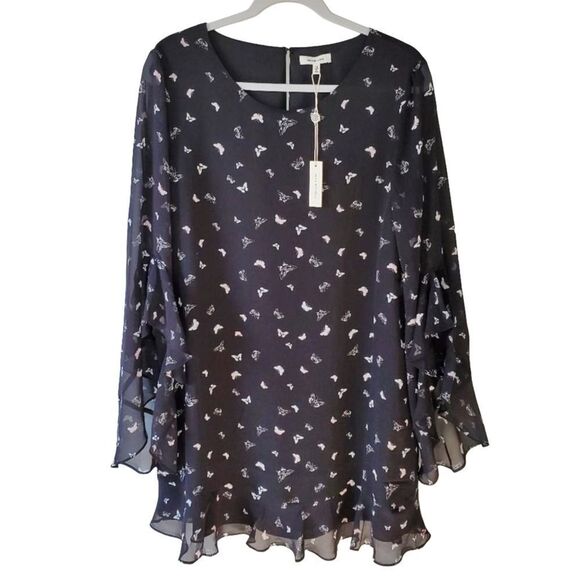Max Studio Black Butterfly Ruffle Sleeve Flowy Mini Dress NWT Medium - Picture 3 of 15